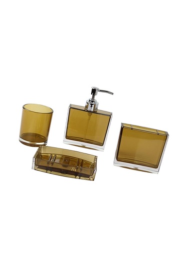 Suntek 4x Losyon Dispenser Bardak Diş Fırçası Tutucu Seti Kahverengi