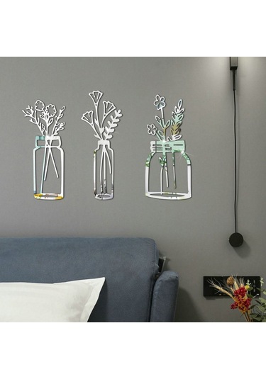 Duvar Çıkartmaları 3d Çiçek Vazosu Gümüş S Gümüş S Diğer