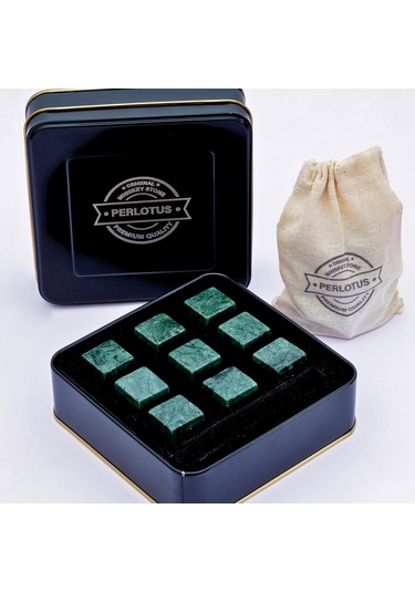 Perlotus 9'lu Granit Mermer Viski Taşı Ve Buz Maşası Seti