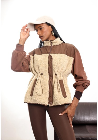 Kahverengi Parçalı Peluş Mont 36911 Kahverengi