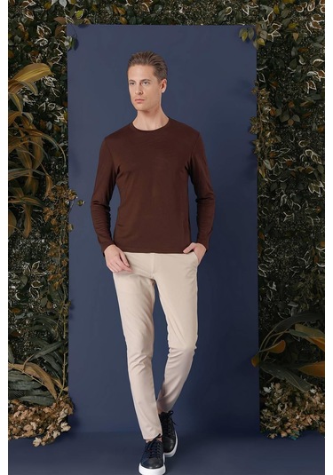 Ts 870 Slim Fit Kahve Spor T-shirt Kahverengi