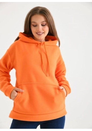 Lovie Moda Kadın Kapşonlu Sweatshirt Turuncu