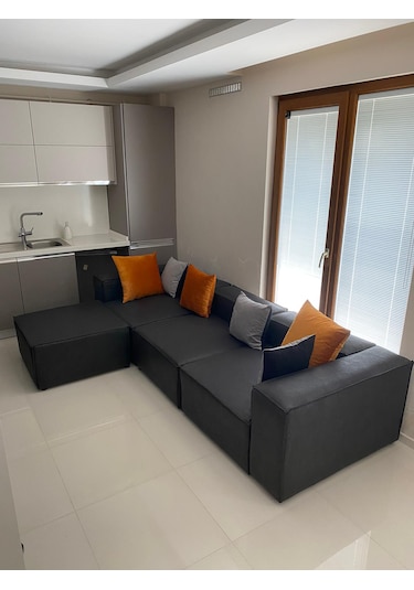 Mode Soft Köşe Koltuk Takımı 4 Modül 13 Koyu Antrasit Nubuk Kumaş