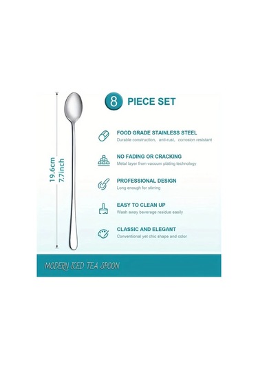Xuweiwei 4 Parça Paslanmaz Çelik Buz Ve Kahve Kaşığı Seti Uzun Saplı Dayanıklı Gümüş