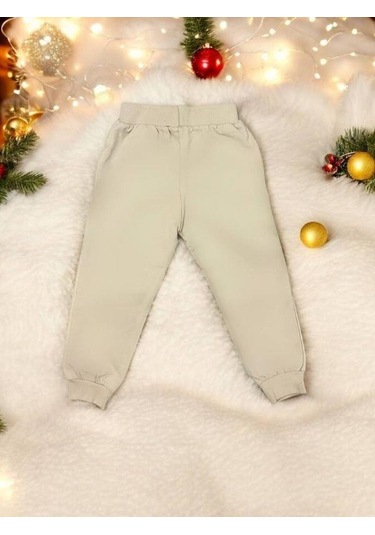 Kız Çocuk Pamuklu Beli Paçası Lastikli Eşofman Alt-15145 Bej