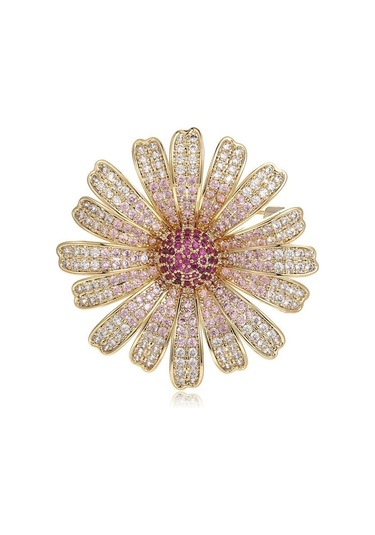 Blucome Yeni Varış Zarif Kaliteli Bakır Broş Çiçek Şekli Kadın Takım Elbise Ders Başörtüsü Pimleri Açık Pembe