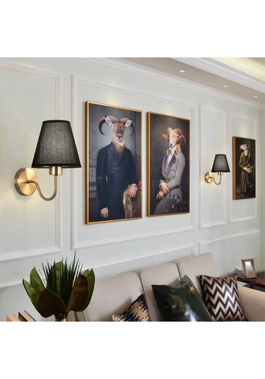 Burenze Modern Tasarım Duvar Aplik Gold Gövde Siyah Abajur