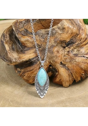 Otantik Mavi Taşlı Gümüş Takı Seti, Ahşap Kutu İçerisinde, Sevgililer Günü Hediyesi Gümüş