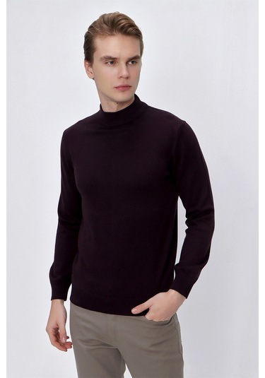 Basic Dinamik Fit Rahat Kesim Yarım Balıkçı Yaka Triko Kazak 99kc017002309 Mor