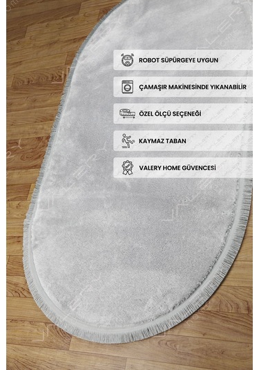 Comfort Puffy Oval Düz Saçaklı Peluş Halı Gri