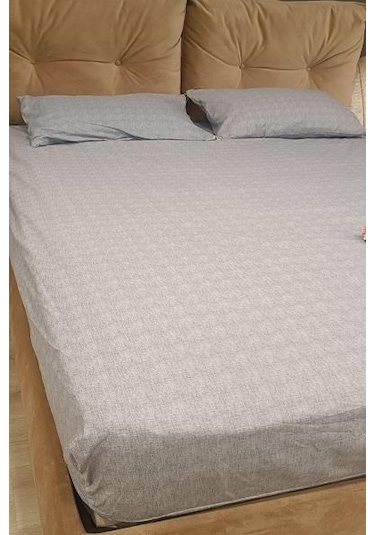 1448bng90298çarşaf Fıtted Çift Kişilik Keten Tarzı Pamuk Kumaş 2yastık Kılıflı Buz Gri Elyapım