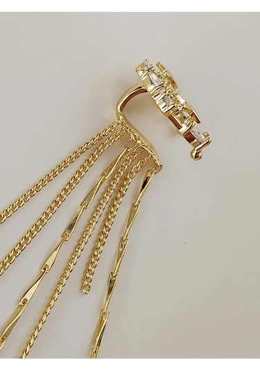 Yıldız Zirkon Taşlı Model Kıkırdak Sağ Kulak Gold Renk Küpe Gold