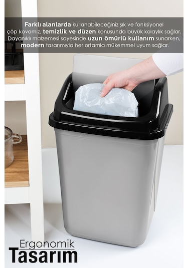Kapaklı Plastik Çöp Kovası - Ev Ofis Banyo Mutfak Çöp Kovası Gri 30 Litre Gri