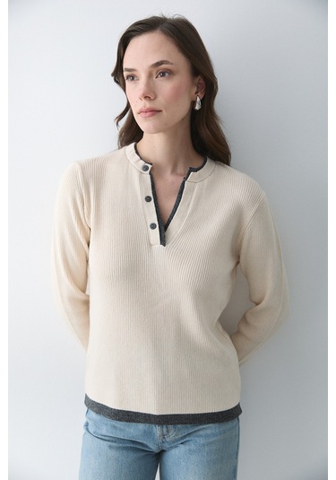 Vanilya - Antrasit 2 Patlı Düğmeli Kazak - 251023 Vanilya - Antrasir