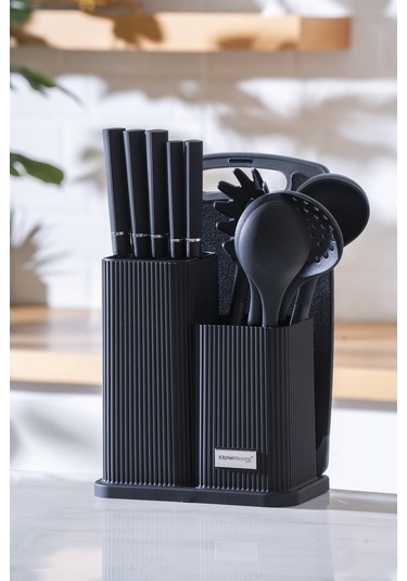 Cooper 12 Parça Standlı Kesme Tahtası Servis Ve Bıçak Seti Siyah