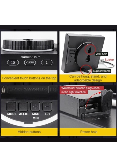 Ts-wp10-w Su Geçirmez Banyo Duvar Saati Zamanlayıcı Ev Termometresi Higrometre Beyaz