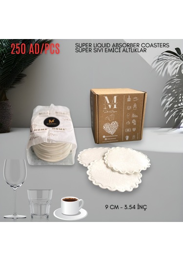 Kağıt Bardak Altlığı Çay Bardak Altlığı 90 Mm 250 Adet Beyaz