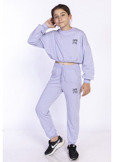 Toontoy Kız Çocuk Nakışlı Eşofman Takımı Mavi