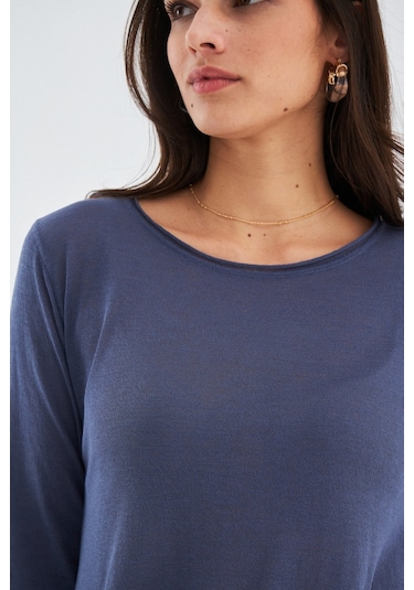 Peraluna Bol İnce Yazlık Şifonlu Kadın Triko Elbise Gri - Mavi