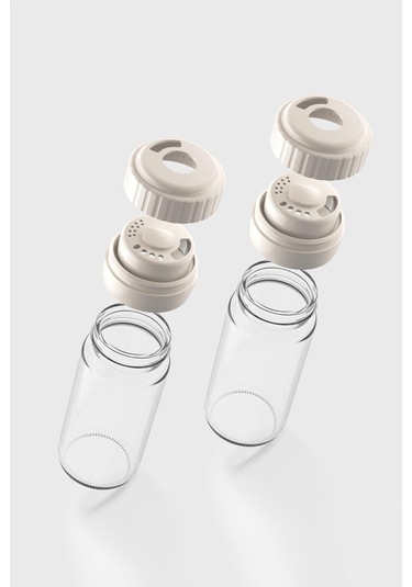 Renga Hibrit 244 Ml Bej Kapaklı 2'li Cam Baharatlık Seti 161005 Bej