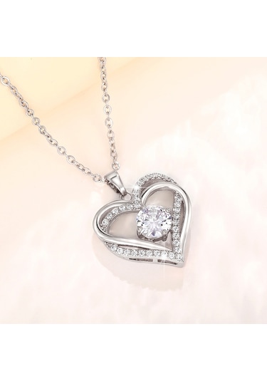 Çift Kalpli Bayan Kolye Gümüş