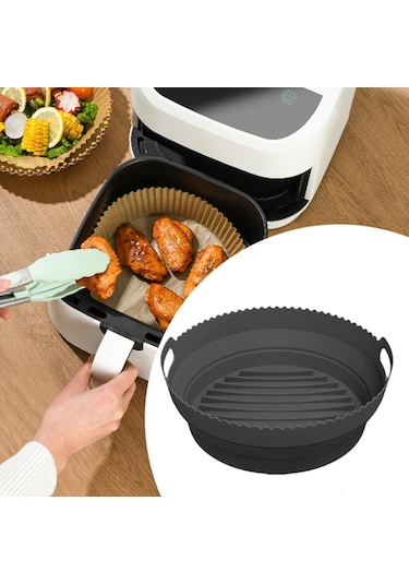 Homyl Katlanabilir Silikon Hava Fritöz Astarı Yedek Yuvarlak Siyah