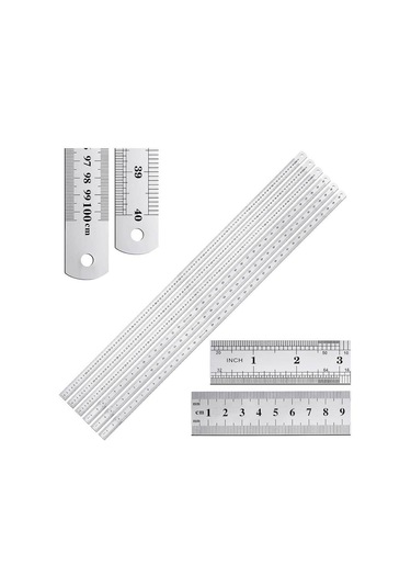 100cm 40 İnch - Çift Taraflı Paslanmaz Çelik Metal Cetvel - Kalınlık 1.2mm