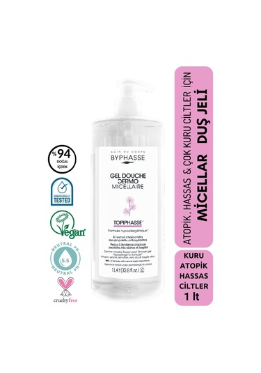 Byphasse Dermo Micellar Topiphasse Atopik Hassas Ve Çok Kuru Ciltler İçin Misel Duş Jeli 1 L