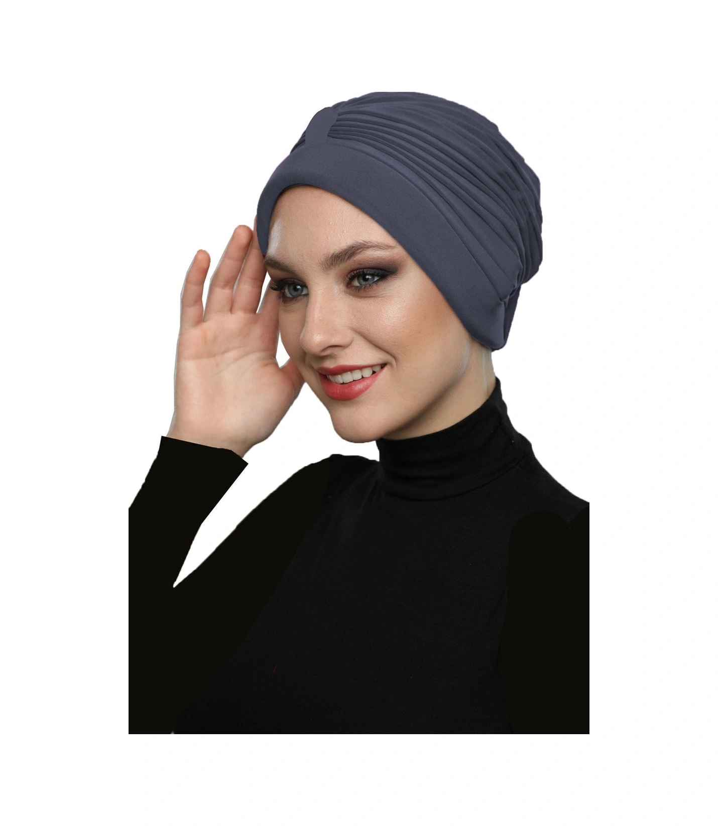 Bantlı Ön Ve Ensesi Bantlı Nervürlü Koyu Gri Süngerli Hazır Türban Tesettür Bone Havuz Bonesi Koyu Gri