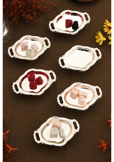 Mucit Home Mini Kulplu Oval Model Ayaklı Lokumluk 6'lı Takım Renkli