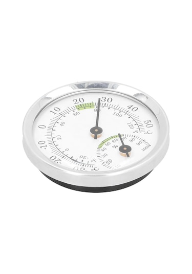 Yaleker Alüminyum Dairesel İç Mekan Sicaklık Ve Nem Ölçer - Pil Gerektirmez - Ev Ofis Serinlik Bahçesi Kullanıma Uygun - Gümüş Renk