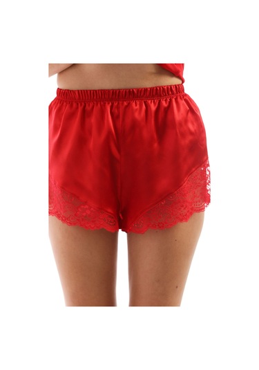 Laperissa Kadın Kırmızı Dantel Detaylı Saten Pijama Takımı Şık Ve Romantik İp Askılı Uyku Seti Kırmızı