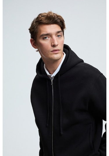 ASHBY Erkek Kapüşonlu Fermuarlı Cepli Kordonlu Regular Fit Siyah Sweatshirt