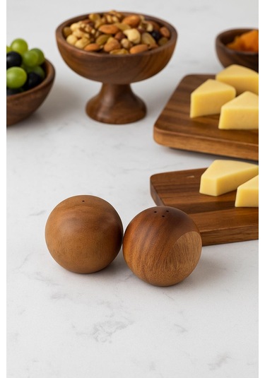 Akasya 2 Li Top Tuzluk Biberlik Seti - Şık Ve Doğal Kahverengi