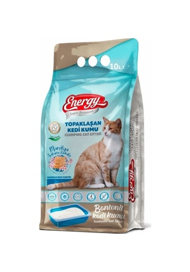 Energy Marsilya Sabunu Kokulu İnce Taneli Topaklaşan Bentonit Kedi Kumu 10 L