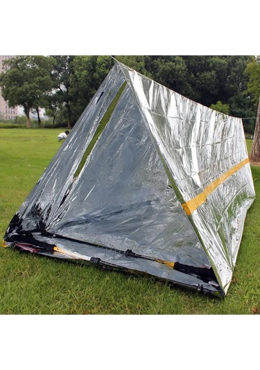 2 Kişi Acil Barınak Bivy Survival Çadır Kiti Mylar Tüp Çadır Uyku Tulumu Su Geçirmez Açık Sos Termal Battaniye Kullanımlık Ordu Yeşil