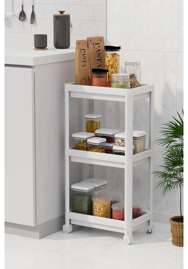 3 Katlı Banyo Raf Ünitesi, Banyo Düzenleyici, Şampuanlık, Beyaz