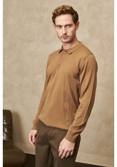 Altinyildiz Classics Erkek Vizon Standart Fit Normal Kesim Polo Yaka Triko 4A4923100003VIZXXL Vizon