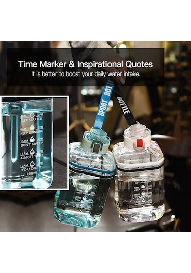 Teltree "2.2l Sporcu Su Şişesi - Zaman Göstergeli Ve Motivasyon Sözleriyle" Siyah