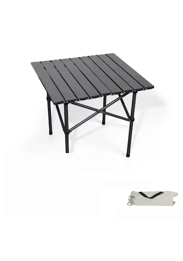 Orta Boy Siyah Katlanır Kamp Masası Piknik Seti Çanta Masa Siyah