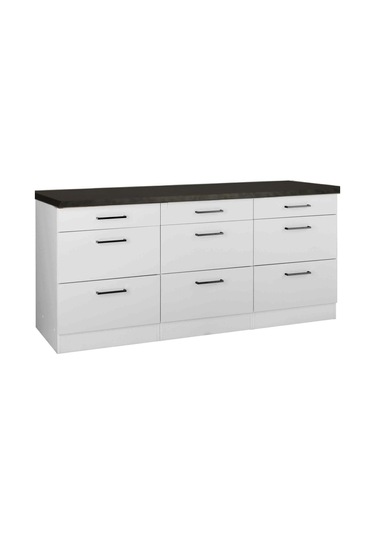 Samba Mutfak 9 Çekmeceli Alt Modül 200 Cm - Çok Amaçlı Dolap -tezgah Dahil Antrasit