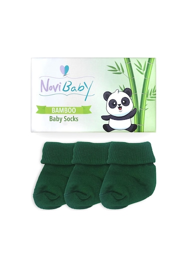 Novibaby 3'lü Bambu Yenidoğan Bebek Çorabı I Pine Green I 0-6 ay "Karışık Renkli"