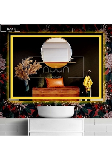 Nuun Dekor 90x70cm Günışığı Ledli Kumlamalı Banyo Aynası - Trafolu Şeffaf
