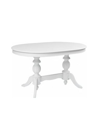 Montclair Çift Baba Ayaklı Masif Ahşap Oval Yemek Masası 90x140 Beyaz