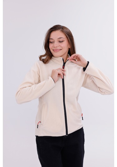 Monox Kadın Slim Fit Tam Fermuarlı Polar Ceket Bej
