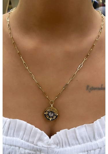 Fiyonk Kuyumculuk 14 Ayar Altın Ataç Zincirli Güneş Kolye 001