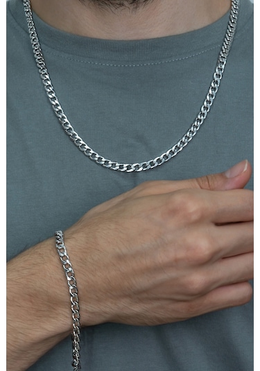 Gurmet Erkek Çelik Zincir Kolye Bileklik Seçenekli 4Mm Eck06T Beyaz