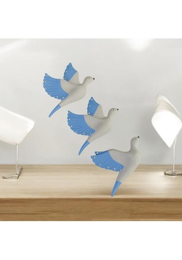 Dekoratif Üçlü Kumru Kuş Duvar Dekoru Süs 17 12 Cm Mavi Renk 3 Lü Set