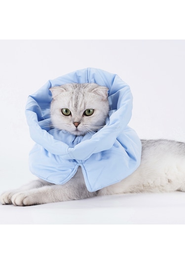 Vkemall Kedi Yaralarını Yalama Koruyucu Eşarpı, Soğuk Hava İçin Yumuşak, Hafif, Ayarlanabilir, Mavi, M Boyutu