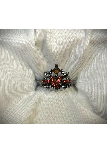 Dükkan Design Kırmızı Kalpli Ayarlanabilir Pinterest Yüzük Antrasit